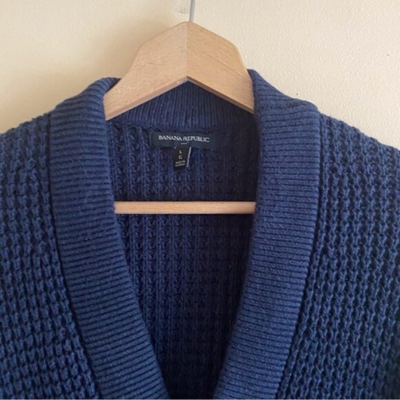 Banana Republic 2023 Relaxed Fit Waffle Cardigan Men Large Blue Grandpa Cotton - Picture 5 of 14